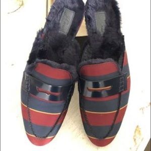 JCrew silk, tie print, Academy loafer mule